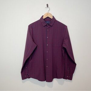 Mizzen+Main Leeward Burgundy Plaid Shirt Trim No Tuck Size Medium